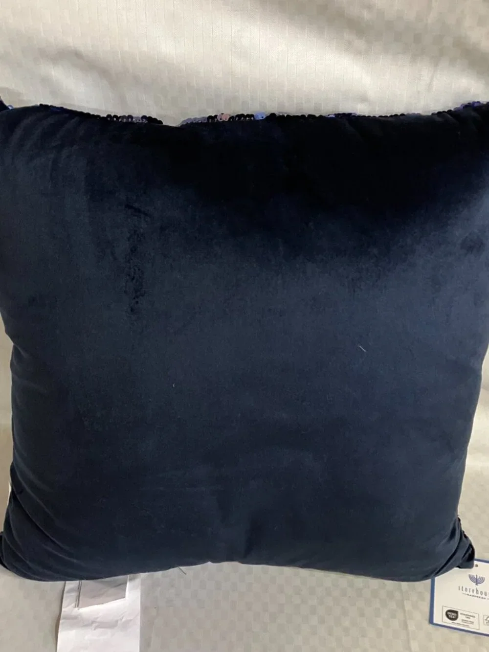 Storehouse Hanukkah Menorah Sequin Throw Pillow 18x18 Navy Blue Gold Holiday